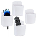 4 Pcs Remote Control Holder, Wall Mount TV Remote Holder Hole Free, Self-Adhesive Storage Box Pen Containers Organizer for Home Office School (White)