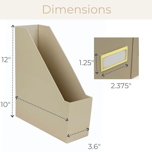 BLU MONACO | Set of 6 Foldable Taupe Magazine File Holders with Label Holders | Vertical File Organizer & File Storage Boxes for Desk, Shelves & Home Office - color: Taupe