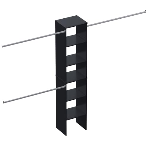 ROOMTEC Closet System, 17" Wide Wall-Mounted Closet Organizer Kit with Wood Storage Tower and 3 Hanging Rods, Wardrobe Closet System for Walk-In Closets, Black - color: Black, size: 17 Inch