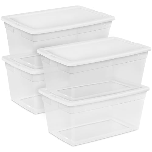 Sterilite 4-Pack 90 Quart Storage Box, Stackable Clear Plastic Bins with Snap-On Lids - Heavy-Duty Organizing Containers for Closet, Bathroom, and Office - size: 90 Quart, style: 4