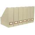 BLU MONACO | Cardboard Magazine File Holder Set of 6 | Vertical Magazine File Holder with Label Slots | Beige Linen Foldable File Organizers for Desk Shelf Office - color: Grey Linen