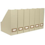 BLU MONACO | Cardboard Magazine File Holder Set of 6 | Vertical Magazine File Holder with Label Slots | Beige Linen Foldable File Organizers for Desk Shelf Office - color: Grey Linen