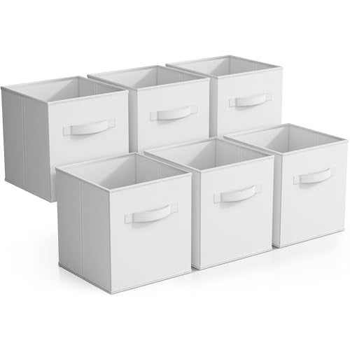 Sorbus Foldable Storage Cubes - 6 Pack, 11 Inch, White, Fabric, Foldable, Storage and Organization, Versatile Use, Collapsible Storage, Lightweight and Durable - color: White, size: 11 Inch