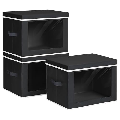 Homsorout Collapsible Storage Bins with Lids - Stackable Storage Containers with Window, 15.7 Inch Fabric Organizing Bins for Closet, Home & Office Organization Baskets, Black, 3 Pack - color: Black, size: XL(3-Pack)