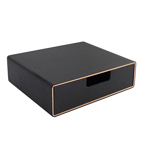 Stackable Organizer Drawer PU Leather Classic Handmade,Organize Home Office Desk Accessories and Sort Letter-Size Paper/a4 Document,Desk Caddy with Drawers Storage Box ,13.1x10x3.7inches,Black - color: Black Linen Texture