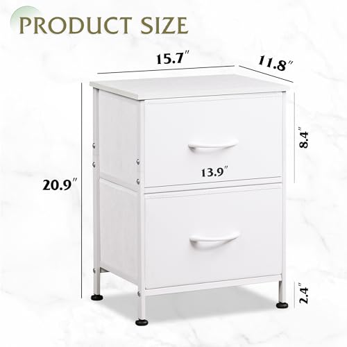 WLIVE White Night Stand, Small Dresser with 2 Drawers & Wooden Top, Nightstand with Fabric Bins, Bedside Table End Table for Bedroom, Closet, Entryway, College Dorm, White - color: White, size: 11.8"D x 15.7"W x 20.9"H
