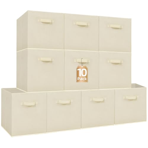 STORAGE MANIAC Storage Cubes, 13 Inch Collapsible Storage Bins with Handles, 10 Pack Fabric Foldable Bins for Organization, Durable Storage Bins for Closet, Shelves, Offices, Toys, 10-Pack Beige - color: Beige-10 Pack, size: 13 INCH