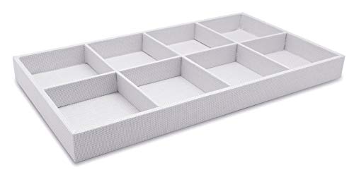 The Display Guys - Stackable Jewelry Tray and Organizer - for Drawers, Dressers, Store Display (8 Compartments, White Burlap) - color: Burlap White, size: 8 Compartments
