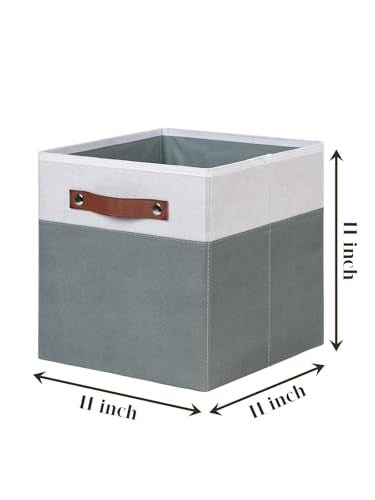 Temary 11x11 Storage Cubes Fabric Cube Storage Bins with Handles Clothes Storage Boxes Baskets for Organizing Home, Shelf, Closet (White&Grey, 11 x 11 x 11) - color: White&Grey, size: 11x11x11