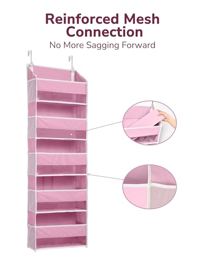 ULG 1 Pack Over Door Organizer with 5 Large Pockets 10 Mesh Side Pockets, 44 lbs Weight Capacity Hanging Storage Organizer with Clear Window Kids Toys, Shoes, Diapers, Pink - color: Pink, size: 1 Pack-5 Tier