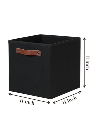 Temary 11x11 Storage Cubes Fabric Cube Storage Bins with Handles Clothes Storage Boxes Baskets for Organizing Home, Shelf, Closet (Black, 11 x 11 x 11) - color: Black, size: 11x11x11