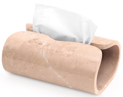 Marble Tissue Box Cover 7.5 Inch Handmade Beige Stone Tissue Box Holder Rectangle for Modern Bathroom Decor & Home Organizer, Facial Tissues Boxes Holder for Bedroom & Living Room - color: Beige