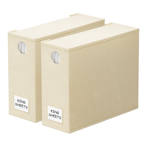 SpaceAid 2 Pack Bed Sheet Organizers and Storage, Foldable Sheet Organizer for Linen Closet, Sheets Set Folder Keeper with Window XL (Queen & King Size) Organizing Bedding Container, Beige - color: Beige, size: 2 Pack