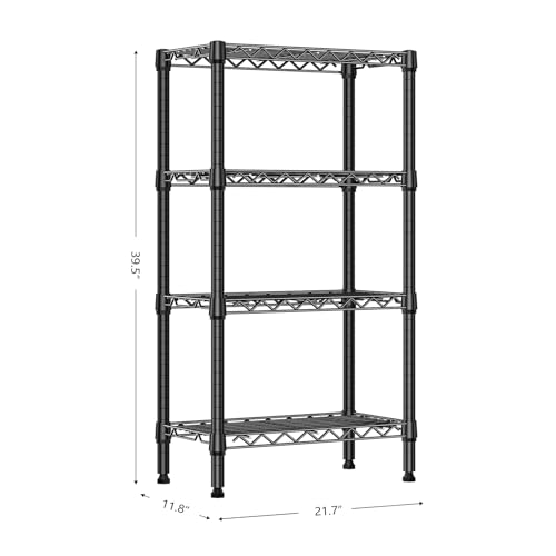 M MZG 1000 lbs 4 Tier Shelf Metal Storage Shelves Wire Rack Closet Organizers with PP Board for Garage Kitchen Bathroom Laundry Black 11.8" D x 21.7" W x 39.5" H - color: Black, size: 4 tier, 11.8" D x 21.7" W x 39.5" H
