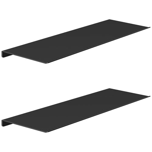 MKO 16" Floating Shelves for Wall, Long Metal Wall Mounted Shelf for Bathroom, Bedroom, Living Room, Kitchen, Display Hanging Shelves for Books/Storage/Room Decor 2 Packs, Black - color: Black, size: 16 IN