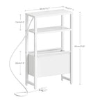 Narrow Side Table with Charging Station Slim End Table Sofa with Magazine Rack, Bedside Table for Small Spaces, 3 Tier Nightstand for Living Room Couch, Bedroom White LET503WE - color: White
