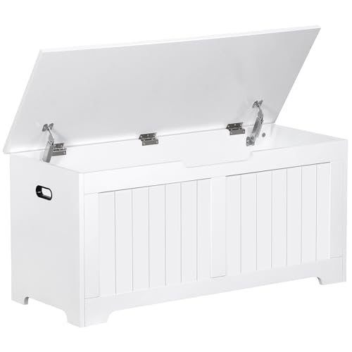JungleA 39.4" Storage Chest Trunk,Large Wooden Storage Box Organizer Shoe Blanket Bench with 2 Safety Hinges,Supports 288 lb,Easy Assembly,for Entryway,Bedroom,Living Room,White - color: White, size: 39.4"