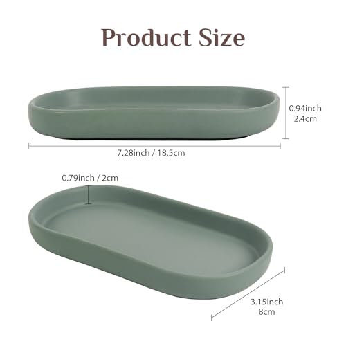 Ceramic Jewelry Tray – Oval Vanity Dish for Rings, Earrings, Bracelets – Minimalist Decorative Trinket Holder for Dresser, Bathroom, Nightstand – Matte Green - color: Green_1pcs