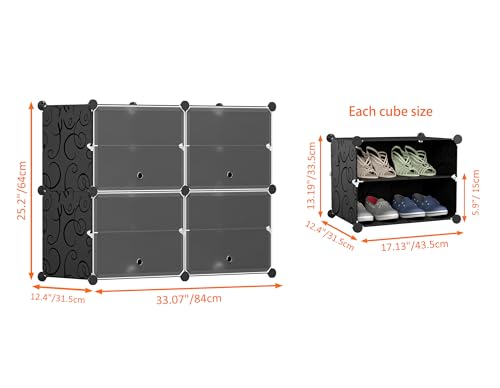 HOMIDEC Shoe Rack, 4 Tier Shoe Storage Cabinet 16 Pair Plastic Shoe Shelves Organizer for Closet Hallway Bedroom Entryway Black - color: Black, style: 2 by 4