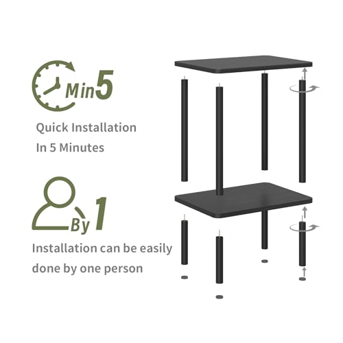 Apicizon 2 Tier End Table, Small Side Table with Solid Wood Legs, Boho Bedside Table with Storage Shelf, Nightstand for Small Spaces, Bedroom, Living Room, Entryway, Farmhouse, Easy Assembly, Black - color: Black, size: 1 Set, style: 2 Tier