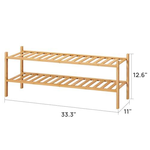 viewcare 2-Tier Long Shoe Rack for Entryway, Black Bamboo Wood Shoe Rack for Closet & Hallway, Long 33IN | Beautiful | Functional | Sturdy | Durable - color: Natural Bamboo, size: 2-Tier Long
