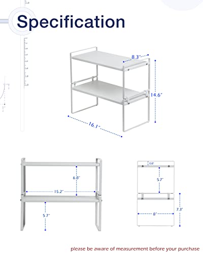 Nxconsu 2Pack Cabinet Shelves Stackable Shelf Organizer Rack Riser for Kitchen Cabinet Pantry Cupboard Counter Countertop Home Organization Storage Space Saver Heavy Duty Metal Nonslip White - color: White, size: 16.1’’W × 8.3’’D × 7.3’’H