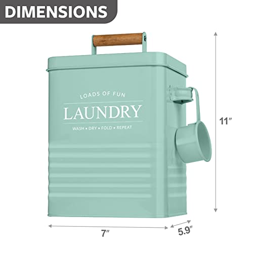 Calindiana Modern Farmhouse Metal Soap Dispenser with Scoop for Laundry Room Decor and Organization, Mint - color: Mint Green