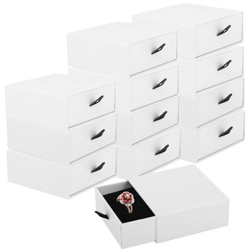 Coobbar Luxury Velvet-Lined Jewelry Gift Box 12-Pack, Compact Drawer Style Organizer for Earrings & Rings, Elegant Bracelet Display Box, Small Jewelry Storage Box, 3.5x3.5x1.26 Inches (White) - color: White