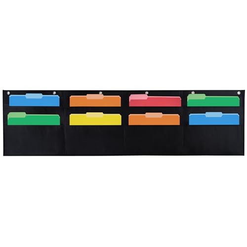 Essex Wares - 8 Pocket File Pocket Chart, Black, 28" Wide x 26" Tall - Versatile Wall Hanging File Folder Organizer for Classroom, Office, Home, and More - Wall Folder Organizer - 8 Pockets - size: 8 Pocket