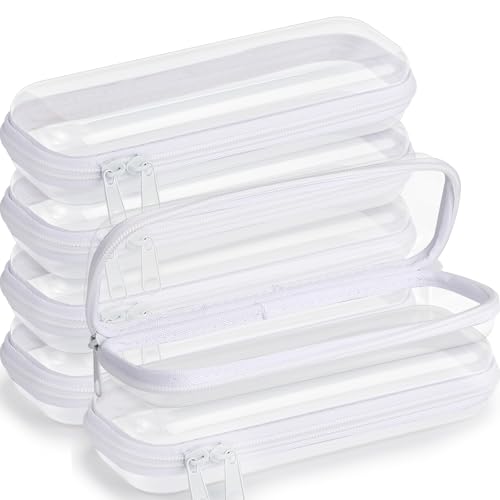 Sanwuta 6 Pcs Clear Hard Zipper Case Plastic Zipper Pouches Transparent Makeup Bag Pencil Case Pouches Toiletry Diaper Bag for Travel Toy Storage Organizer Bins(White,7.87 x 2.56 x 1.57 Inch) - color: White, size: 7.87 x 2.56 x 1.57 Inch