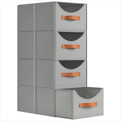 Homsorout Stackable Storage Drawers - Collapsible Storage Bins with Drawers, 4 Pack Closet Shelf Organizer Basket, Fabric Pull Out Organizer for Bedroom, Living Room, Dorm, Grey - color: Gray, size: 13.7 Inch. - 4 Pack
