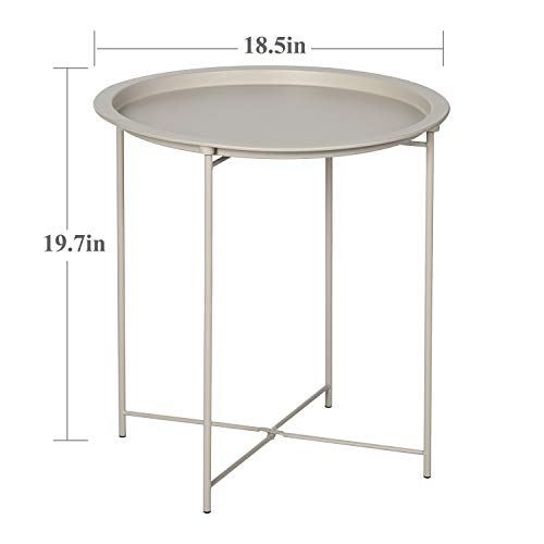 VECELO Side/End Table, Folding Round Metal Anti-Rust and Waterproof Outdoor or Indoor Tray for Living Room Bedroom Balcony and Office, 2 PCS, Grey - color: Grey, size: 2 PCS