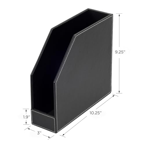 MobileVision Executive Leather Vertical File Folder Holder & Office Product Organizer, Store Files, Magazines, Notepads, Books and more, 2 Pack Combo Set - color: Executive Leather
