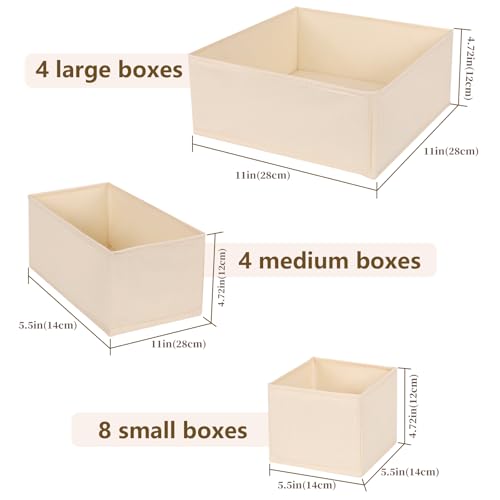 Drawer Organizer Clothes, 16 Pack Dresser Organizer Bins, Foldable Closet Organizers and Storage Fabric Dresser Bins, Shallow Drawer Dividers for Clothing, Underwears, Socks, Tie - color: off-white
