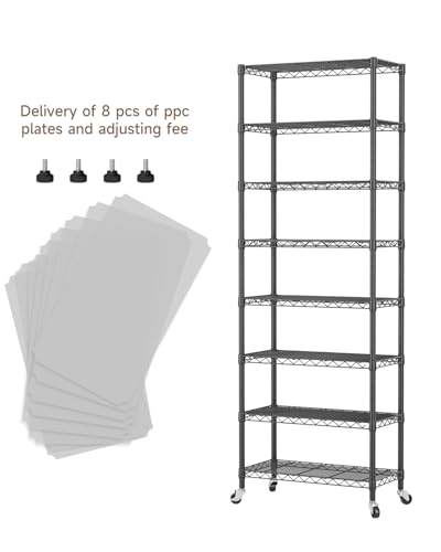Golpart 8 Tier Shelves Storage Shelf Wire Closet Bathroom Organizers Metal Pantry Kitchen Garage Shelving Unit Laundry Room Organization Home Rack Net Basket Black with Wheels 12”D X 22”W X 74.2”H - color: Black, size: 8 shelves (12 "D X 22 "W X 74.1 "H)