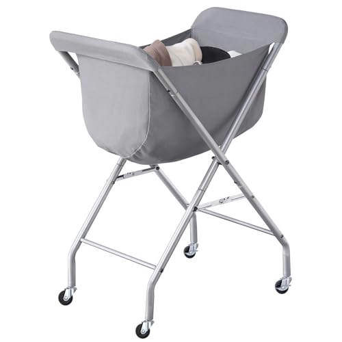 ELYKEN Laundry Cart with Wheels, 32”H Easy Rolling Laundry Hamper with Removable Liner Bag, Sturdy Metal Frame Clothes Basket with 4 Casters and 2 Brakes - color: Gray, size: 23.2"L x 13"W x 32"H