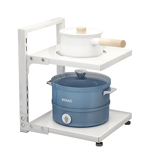 Pots and Pans Organizer for Cabinet White Adjustable 2 Tier Pot Organizer Rack Under Sink or Floating Shelf Heavy Duty Kitchen Storage Organizers Pot Lid Organizer - color: White, size: 2 Tier