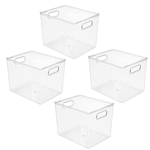 mDesign Plastic Tall Deep Kitchen or Pantry Organizing Storage Bins with Handles - Food Organization Storage Bins for Kitchen Pantry Cabinet, Refrigerator or Freezer, Ligne Collection, 4 Pack, Clear - size: 10 x 8 x 8 (Pack of 4)