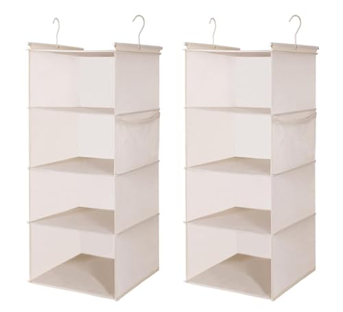MAX Houser 4 Tier Shelf Hanging Closet Organizer, Closet Hanging Shelf with 2 Sturdy Hooks for Storage,2 Pack, Foldable (Beige) - color: Beige-5