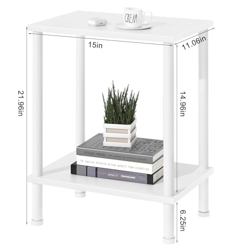 YUFAM End Table,Small Side Table,2-Tier Nightstand with Storage Shelf,Sofa Bedside Table for Small Spaces in Living Room,Bedroom, Office,Stable Frame,Easy Assembly,White - color: White, style: 2pcs No Plug