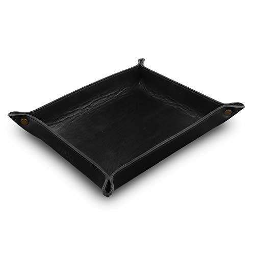 Londo Genuine Leather Tray Organizer - Practical Lightweight Water Resistant Computer Table Desk Storage Box for Wallets, Watches, Keys, Coins, Cell Phones and Office Equipment - color: Black