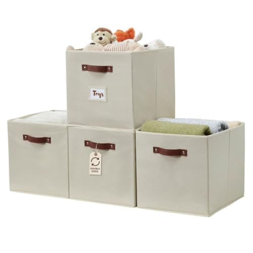 DECOMOMO Storage Baskets, 13x15x13 Storage Cube Bins with Labels for Organizing Shelves Kallax (Kallax / 4pcs, Beige) - color: Beige, size: Kallax 13" x 15" / 4pcs