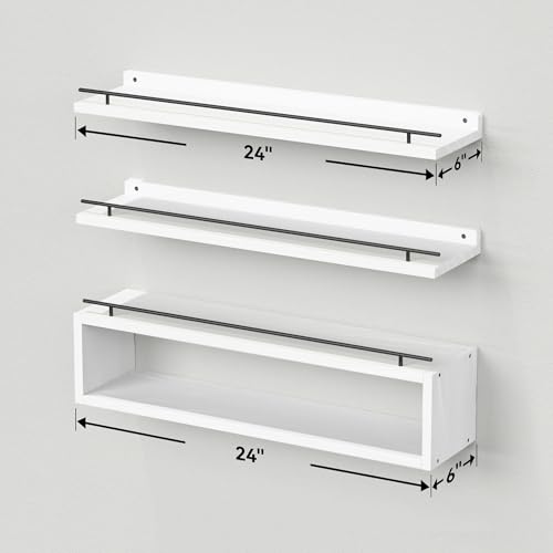 WOPITUES Floating Shelves for Wall 24 inch with Cube Shelf, Wall Shelves with Metal Rail for Bathroom Decor, Bathroom Organizers and Storage, Over Toilet Shelves, Toilet Paper-White - color: White, size: 23.6 inch