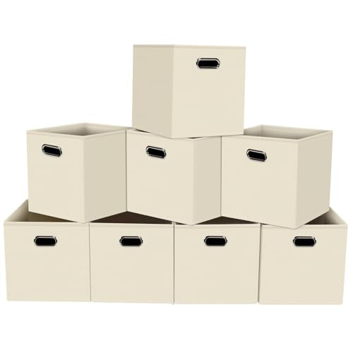 Foldable cube storage bins, Fabric Storage Box Cubes Organizer Baskets with Dual Handles for Home Organizer,Nursery,Shelves,Closet,Set of 8,(Creamy-White) - color: Creamy-White, size: 8 Pack