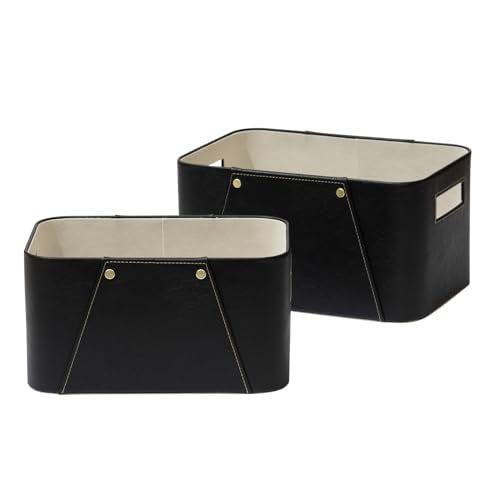 La Jolie Maison Storage Baskets for Organizing, 2 Pack, Luxury Vegan Leather Storage Cube Boxes for Closet Shelf Cabinet Bookcase, Carbon Black - color: Carbon Black
