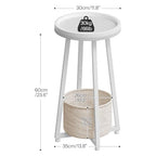 HOOBRO Small Round Side Table, 2-Tier Round Sofa End Table, Compact Nightstand with Cotton Linen Storage Basket, for Small Space, Living Room, Bedroom, Dorm, White WW183BZ01 - color: White