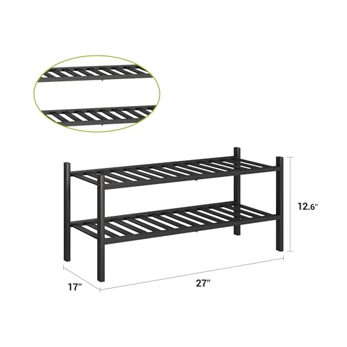 BMOSU 2-Tier Bamboo Shoe Rack Premium Stackable Shoe Shelf Storage Organizer for Hallway Closet Living Room Entryway Organizer (Black Bamboo) - color: Black Bamboo, size: 2-Tier（27*11*12.6inches）