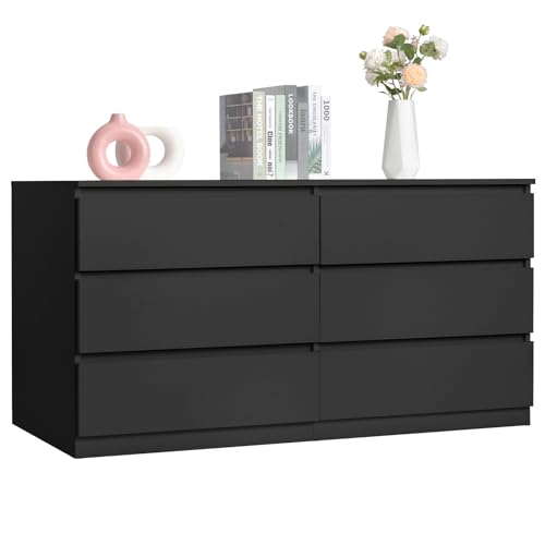 Spaco Black Dresser for Bedroom,Modern 6 Drawer Dresser with Deep Drawer,Wide Storage Chest of Drawers,Bedroom Storage Organizer Furniture,TV Stand for Living Room - color: Black, size: 6 Drawers