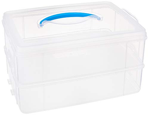 Snapware Snap 'N Stack Portable Storage Bin for Tools and Craft Storage, 14.1 x 10.5-Inch Clear BPA-Free Container, Tool Box with Stackable Trays, Microwave, Freezer and Dishwasher Safe - size: 14.1 x 10.5-Inch