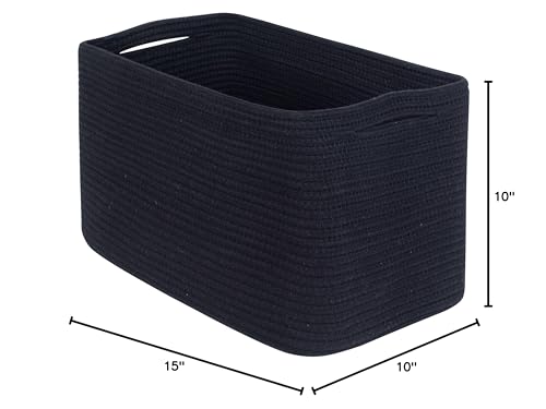 MINTWOOD Design Storage Basket for Shelves, Decorative Baskets for Organizing, Book Basket, Storage Cube Bin Box, Woven Closet Organizer, Pantry Closet and Shoe Basket, Full Black - color: Full Black